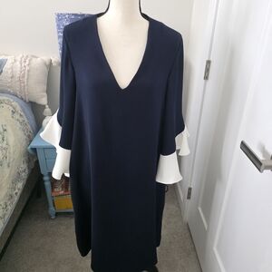 Carolina Herrera Navy and White Long Sleeve Dress. Size M. NWT.
